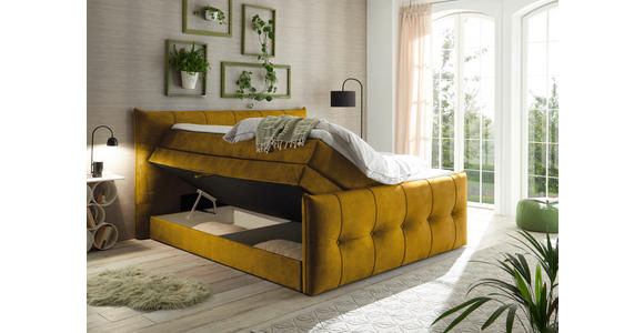 BOXSPRINGBETT 180/200 cm in Senfgelb - Senfgelb/Schwarz, KONVENTIONELL, Kunststoff/Textil (180/200cm) - Esposa