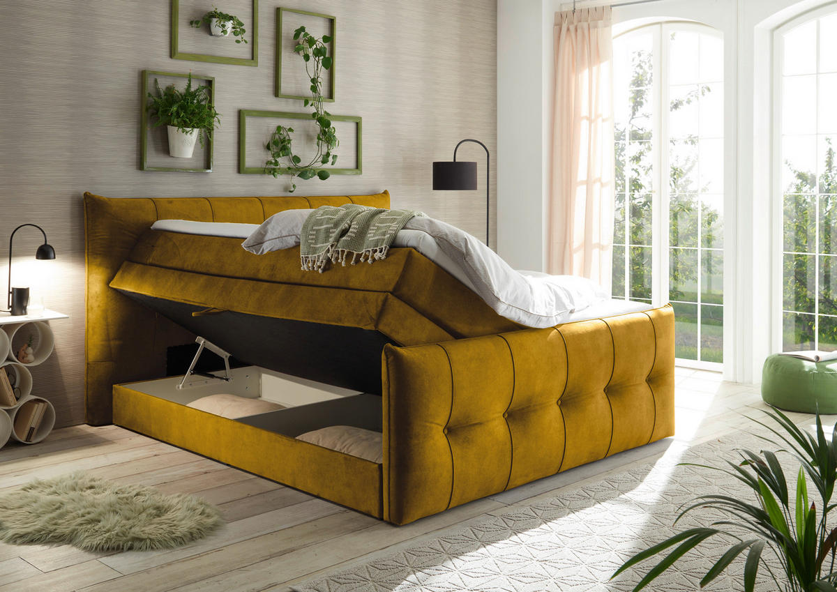 BOXSPRINGBETT 180/200 cm  in Senfgelb  - Senfgelb/Schwarz, Konventionell, Kunststoff/Textil (180/200cm) - Esposa