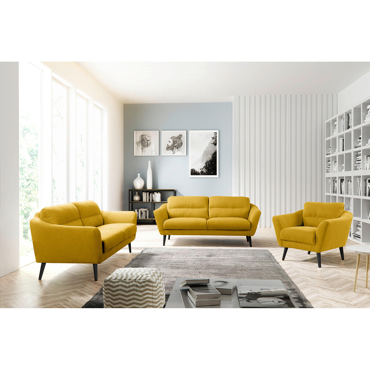 SESSEL in Webstoff Gelb  - Gelb/Schwarz, Design, Holz/Textil (92/87/88cm) - Livetastic