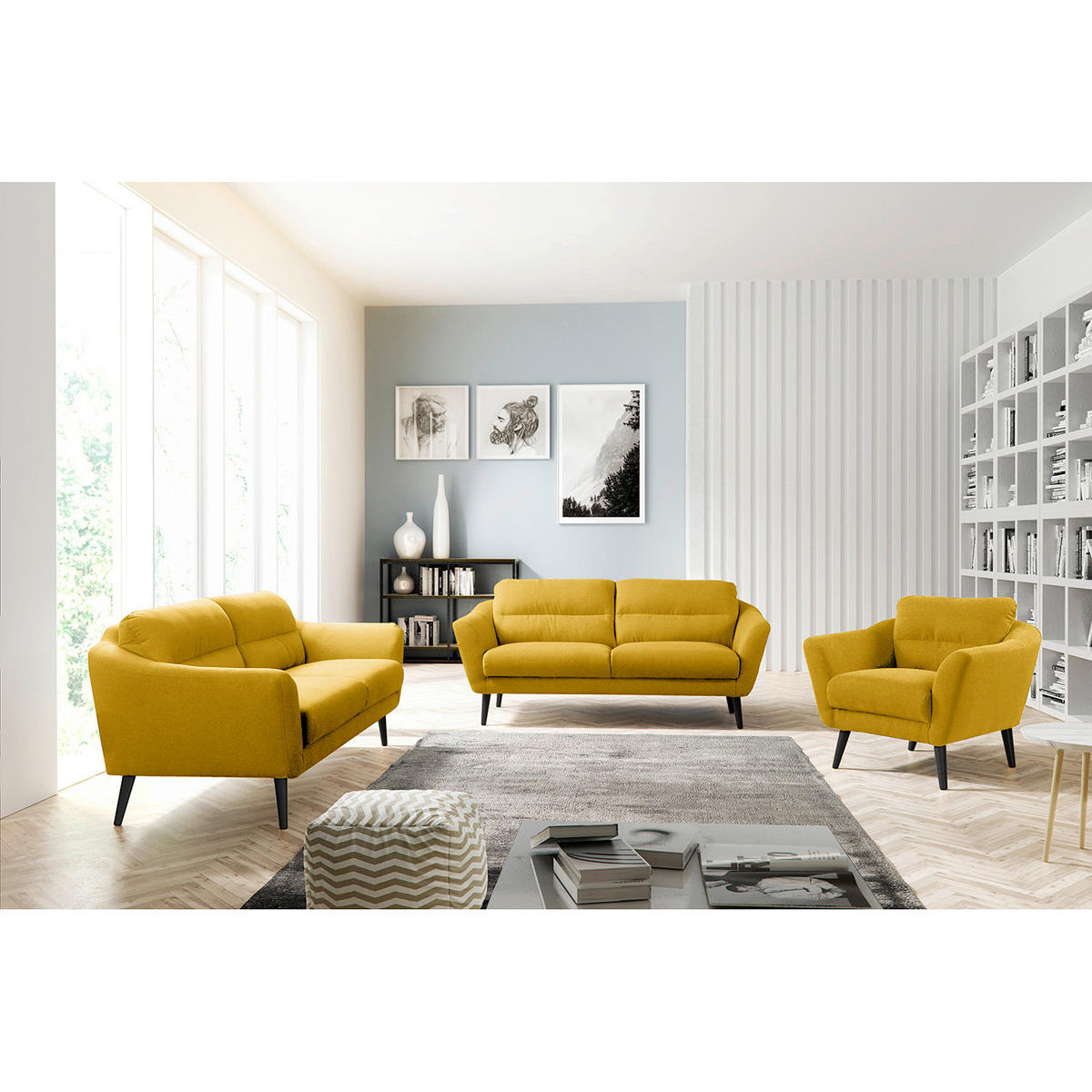 SESSEL in Webstoff Gelb  - Gelb/Schwarz, Design, Holz/Textil (92/87/88cm) - Livetastic