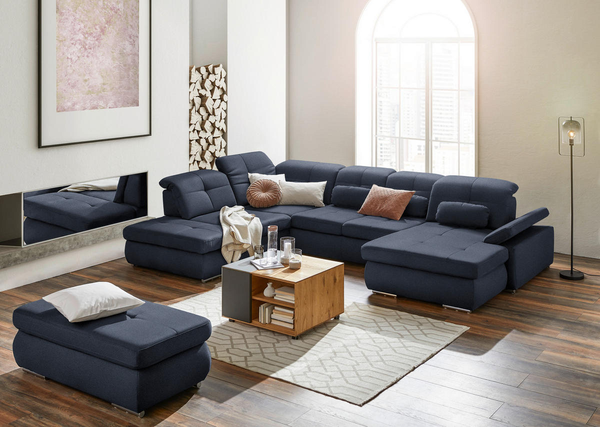 WOHNLANDSCHAFT  in Mikrofaser Blau  - Chromfarben/Blau, Design, Holzwerkstoff/Textil (260/371/195cm) - Beldomo Style