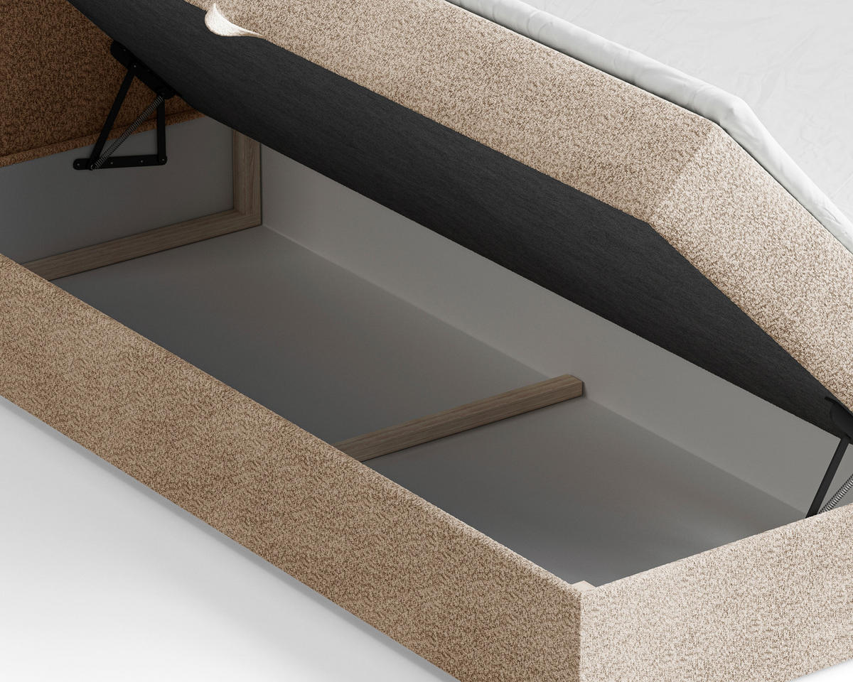 BOXBETT 180/200 cm,  in Beige, Bettkasten, Topper,  - Beige/Schwarz, MODERN, Holz/Kunststoff (180/200cm) - MID.YOU