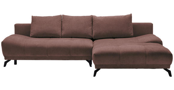 ECKSOFA Braun Chenille Rückenkissen, Bettkasten, Schlaffunktion, Rücken echt  - Schwarz/Braun, MODERN, Textil/Metall (290/182cm) - Hom`in