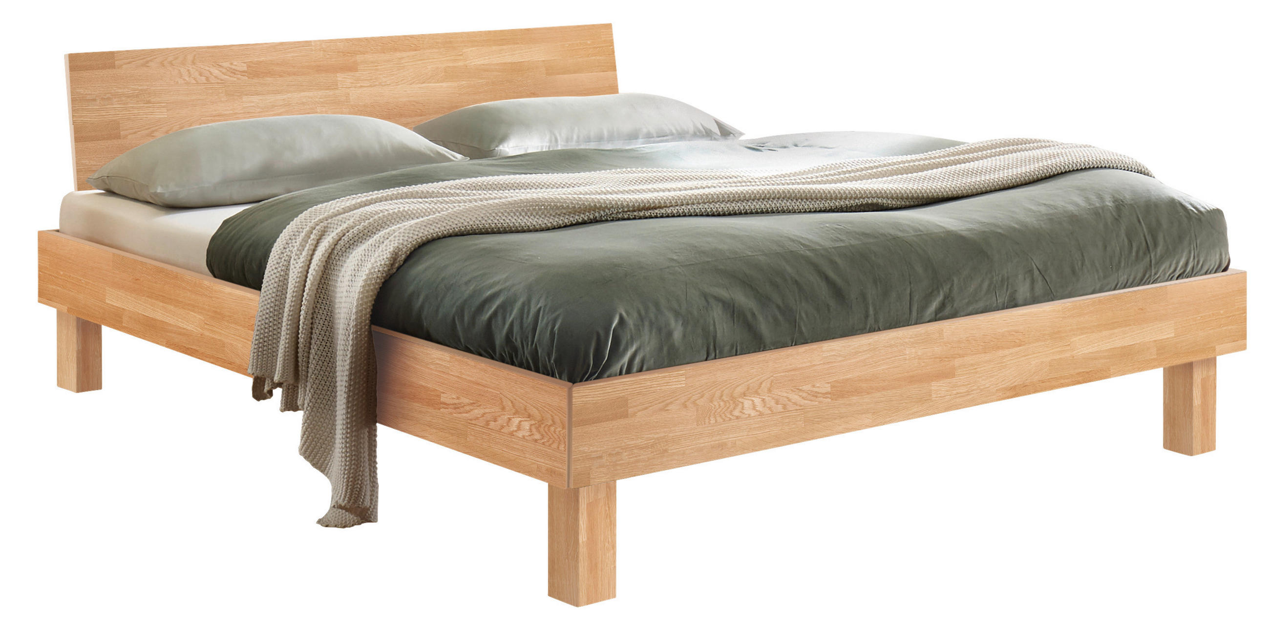 BETT Eiche massiv 200/200 cm Eiche Bianco  - Eiche Bianco/Eichefarben, Natur, Holz (200/200cm) - Hasena