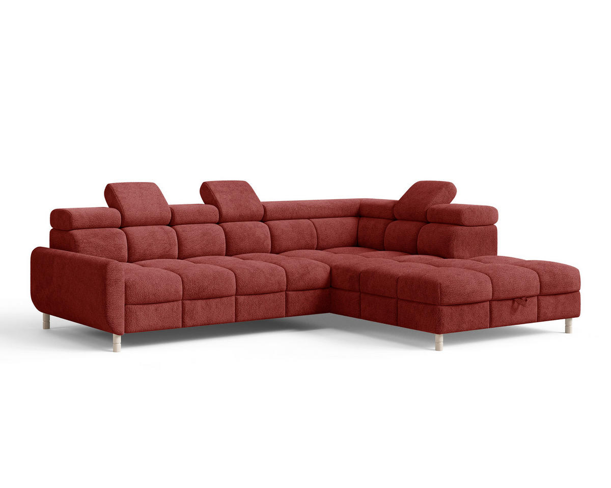 ECKSOFA BUN in Bouclé Rot  - Elfenbein/Rot, Design, Holz/Textil (276/209cm) - MID.YOU