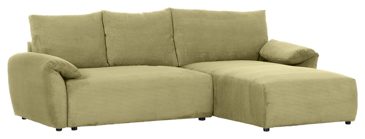 ECKSOFA in Cord Hellgrün  - Schwarz/Hellgrün, Konventionell, Kunststoff/Textil (266/180cm) - MID.YOU