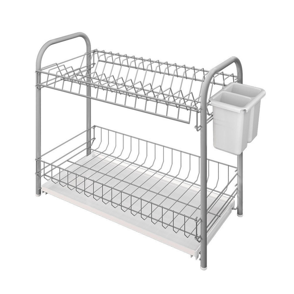 EDÉNYSZÁRÍTÓ KOSÁR - fehér/szürke, Basics, műanyag/fém (45/23/37cm) - Metaltex