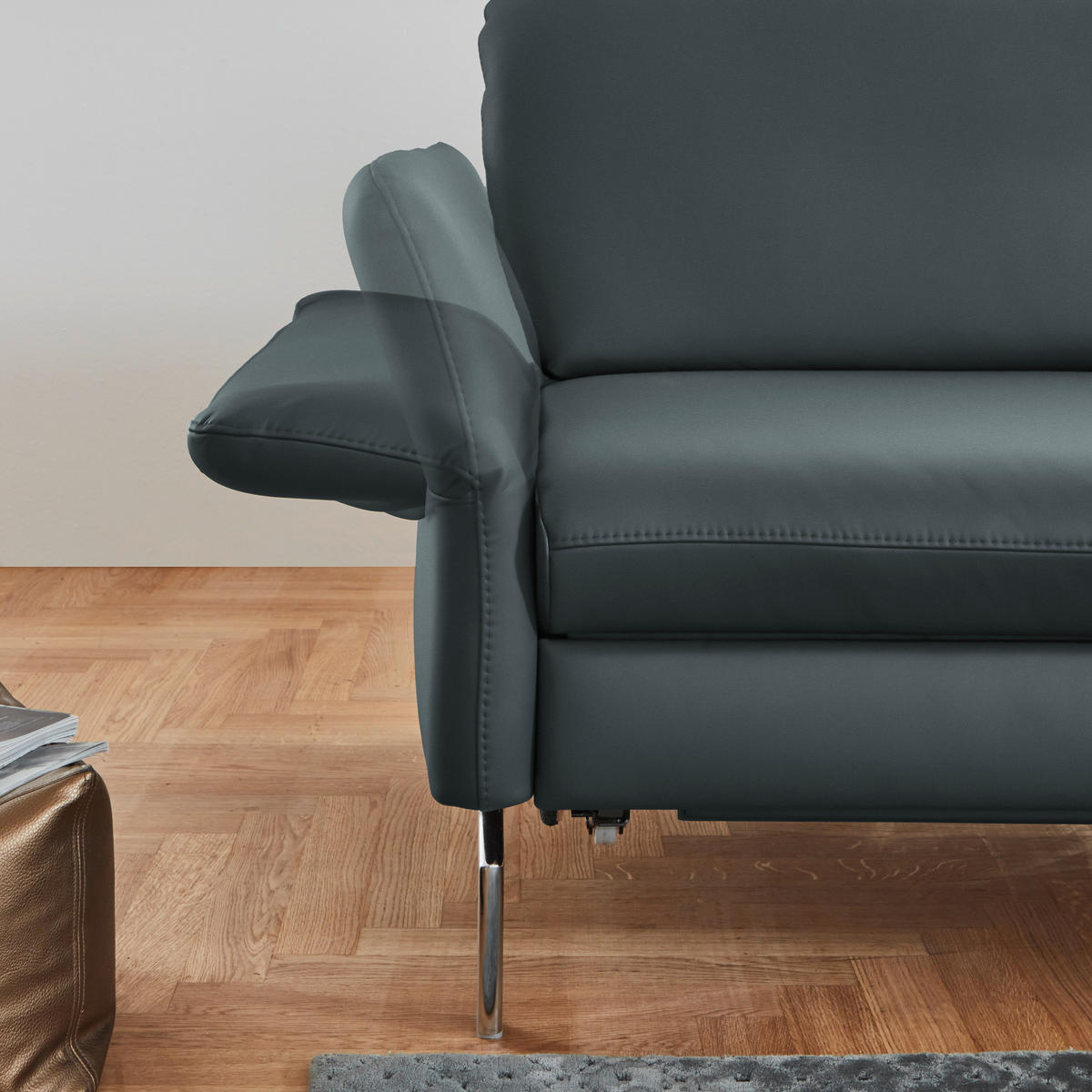 ECKSOFA in Echtleder Blaugrau  284/220 cm  - Blaugrau/Alufarben, KONVENTIONELL, Leder/Metall (284/220cm) - Beldomo Premium