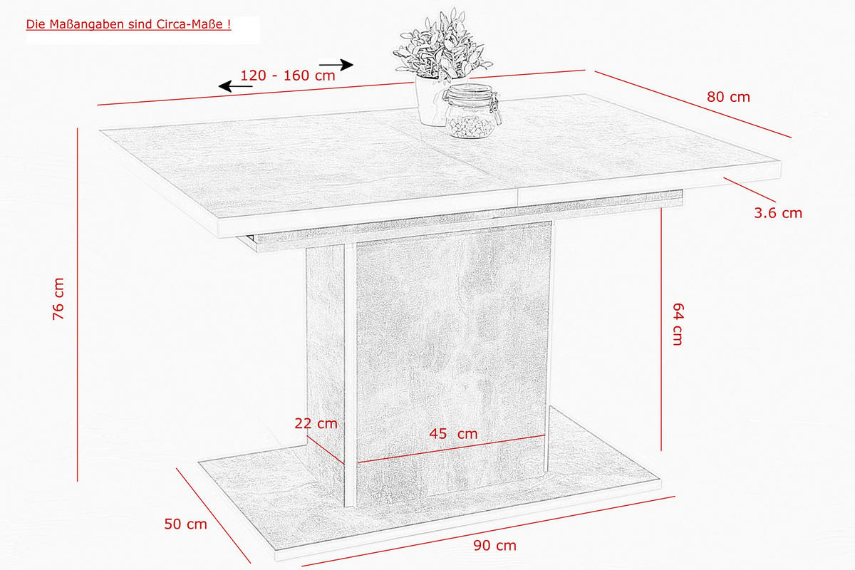 ESSTISCH Hellgrau rechteckig  ausziehbar  - Hellgrau, MODERN, Holzwerkstoff (120/80/76cm) - MID.YOU