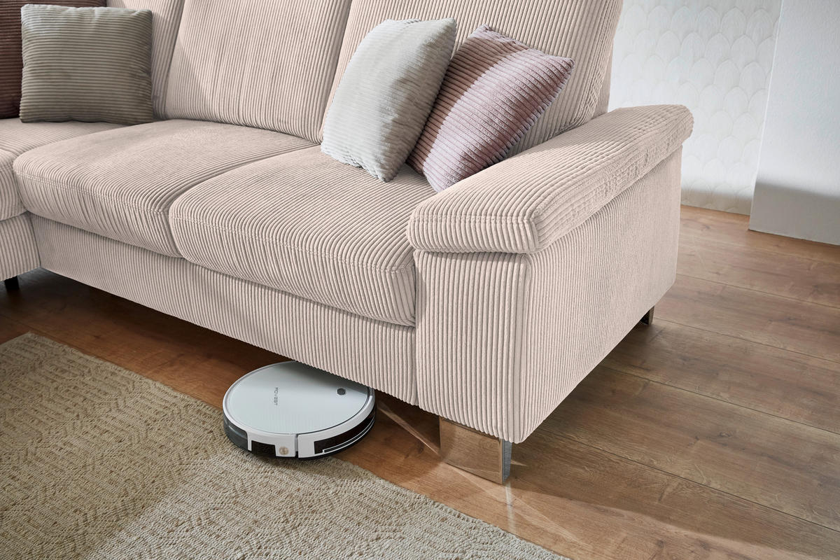 ECKSOFA  in Cord Hellbraun  200/248 cm  - Hellbraun/Edelstahlfarben, KONVENTIONELL, Textil/Metall (200/248cm) - Beldomo System