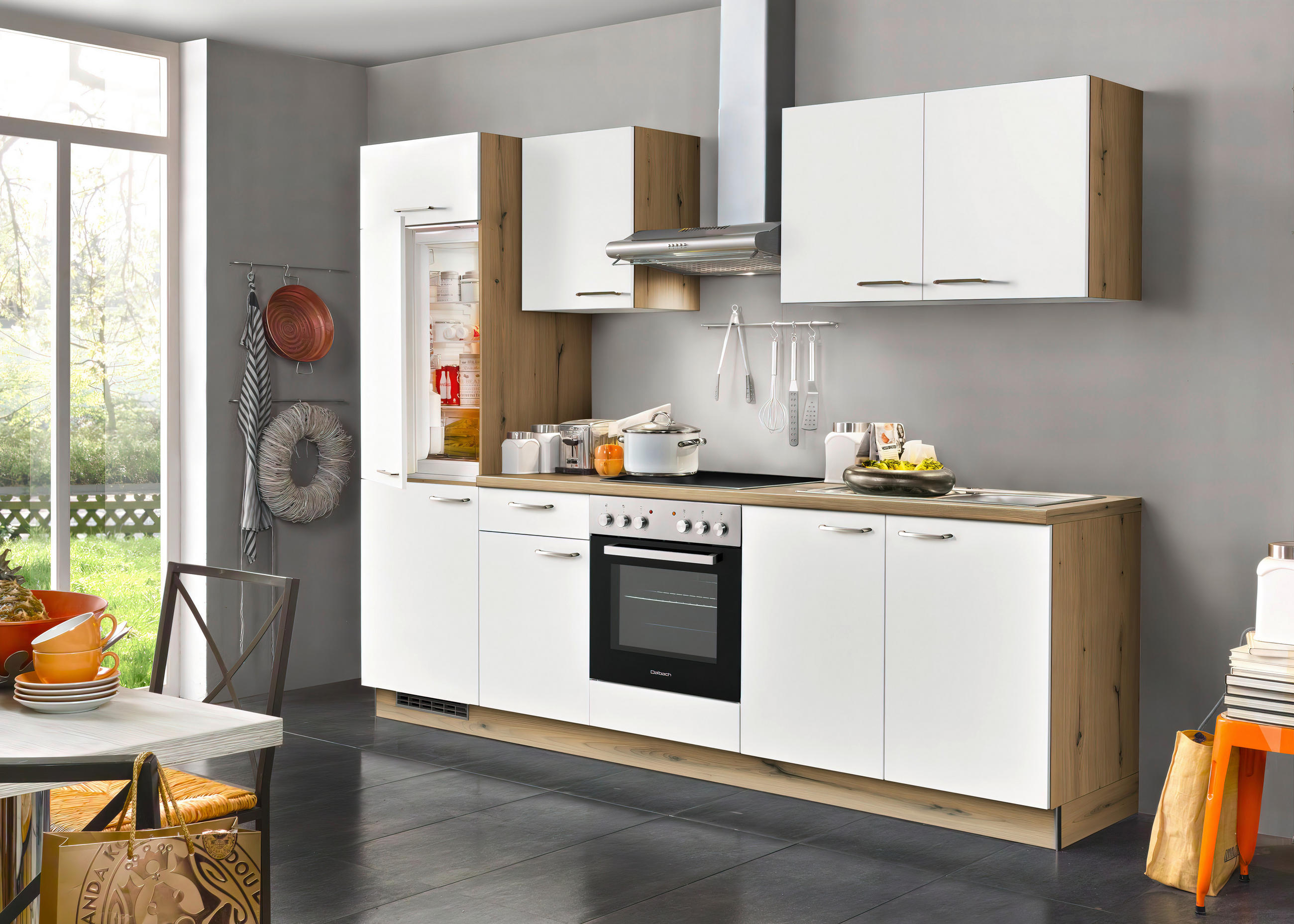 KÜCHENBLOCK   in Creme, Eichefarben  - Edelstahlfarben/Eichefarben, Design, Holzwerkstoff/Metall (270/60cm) - Welnova