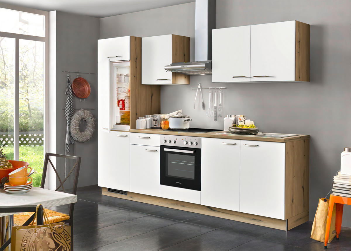 KUHINJSKI BLOK - barve nerjavečega jekla/barve hrasta, Design, kovina/leseni material (280cm) - Welnova