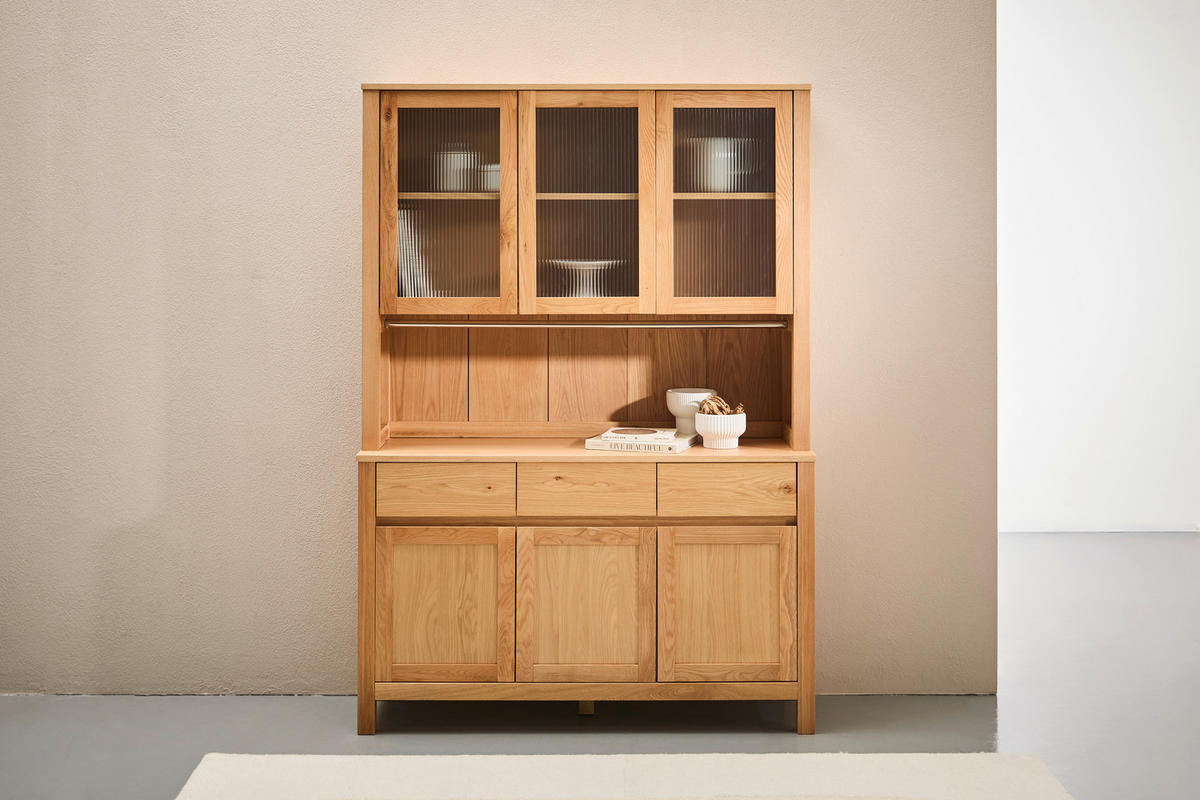 SKÅP MED VITRINDÖRRAR i ek naturfärgad - naturfärgad, Lifestyle, trämaterial/trä (140/190/40cm) - MID.YOU
