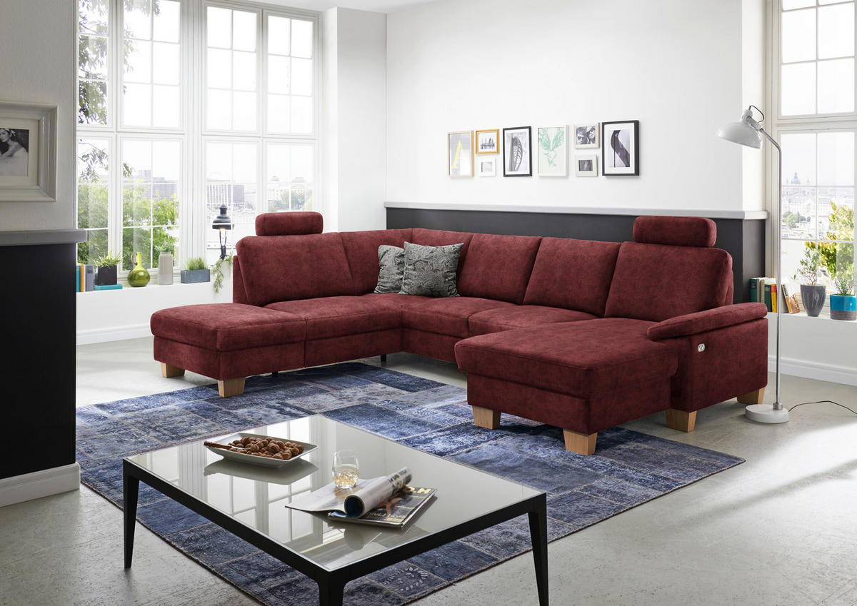 WOHNLANDSCHAFT in Velours Weinrot  - Eichefarben/Weinrot, Konventionell, Holz/Textil (235/316/167cm) - Beldomo System