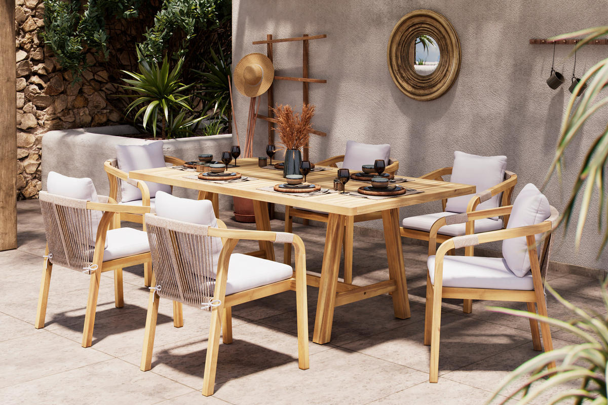 GARTENTISCHGRUPPE  - Beige/Akaziefarben, Design, Holz/Kunststoff - Ambia Garden