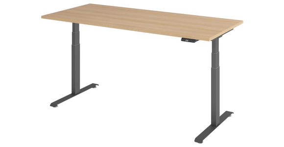 SCHREIBTISCH 180/80/64,5-129,5 cm Graphitfarben, Eichefarben höhenverstellbar  - Eichefarben/Graphitfarben, KONVENTIONELL, Holzwerkstoff/Metall (180/80/64,5-129,5cm) - Venda
