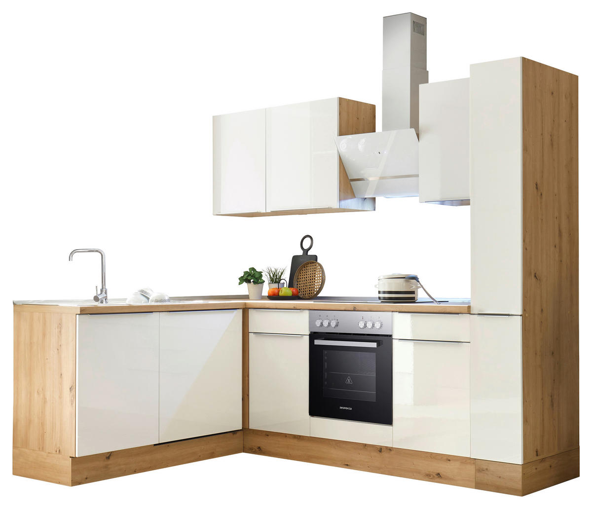 ECKKÜCHE 250/170 cm  in Eiche Artisan, Weiß Hochglanz  - Weiß Hochglanz/Alufarben, LIFESTYLE, Holzwerkstoff/Kunststoff (250/170cm) - Respekta