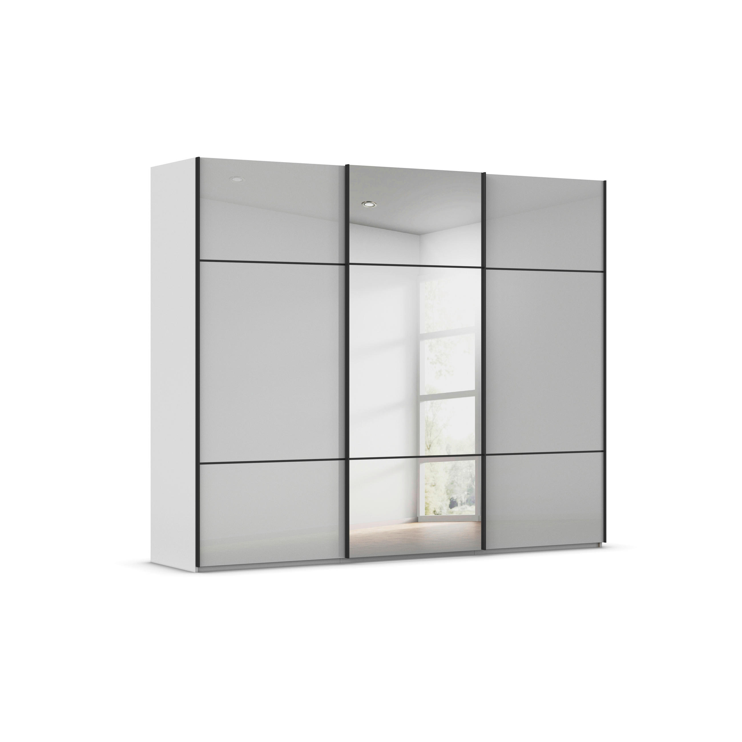 SCHWEBETÜRENSCHRANK 242/223/68 cm,  in Grau, 3 Tür(en)  - Schwarz/Grau, KONVENTIONELL, Glas/Holzwerkstoff (242/223/68cm) - Novel