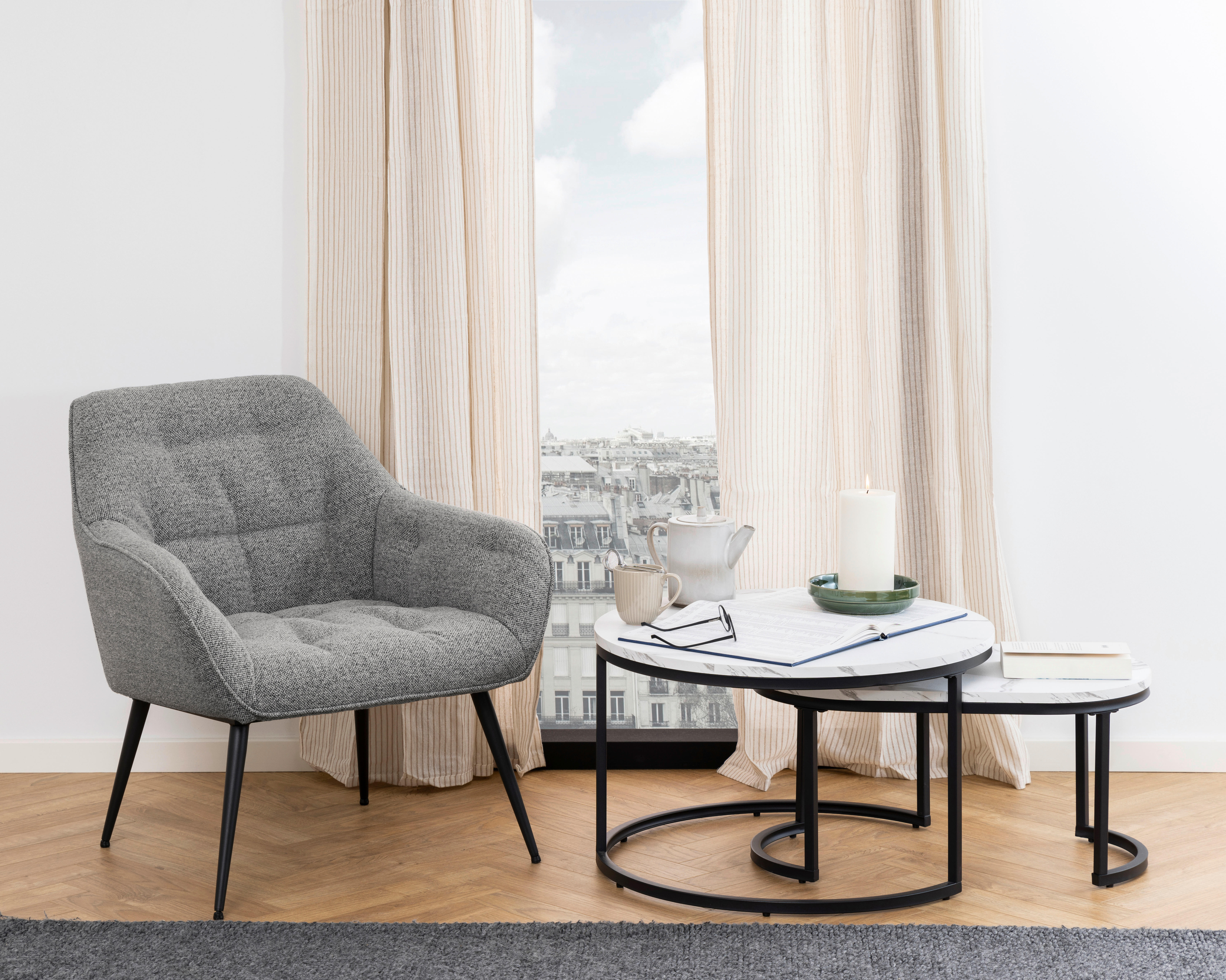 SOFFBORD SET i 70/70/42 cm  - vit/svart, Design, metall (70/70/42cm) - MID.YOU