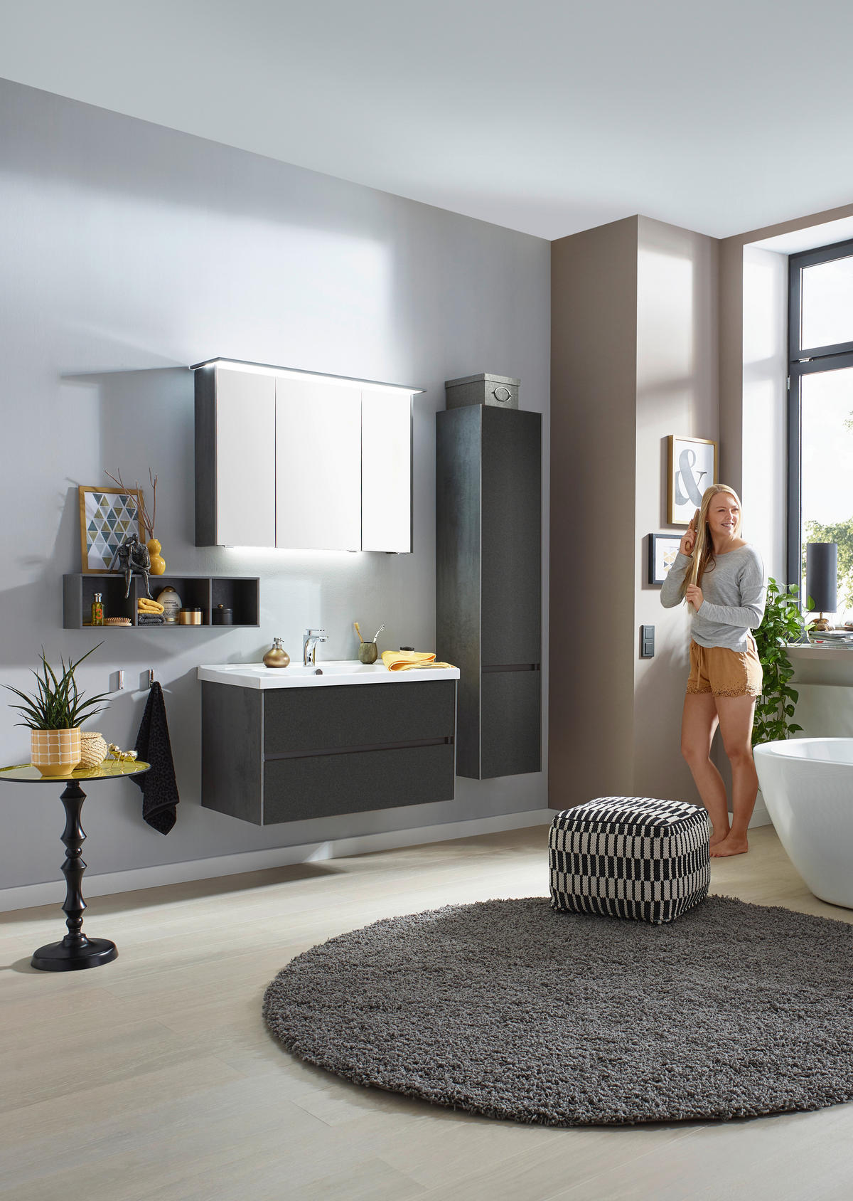 BADEZIMMER  in 92 cm  - Dunkelgrau/Schwarz, KONVENTIONELL, Glas/Keramik (92cm) - Dieter Knoll