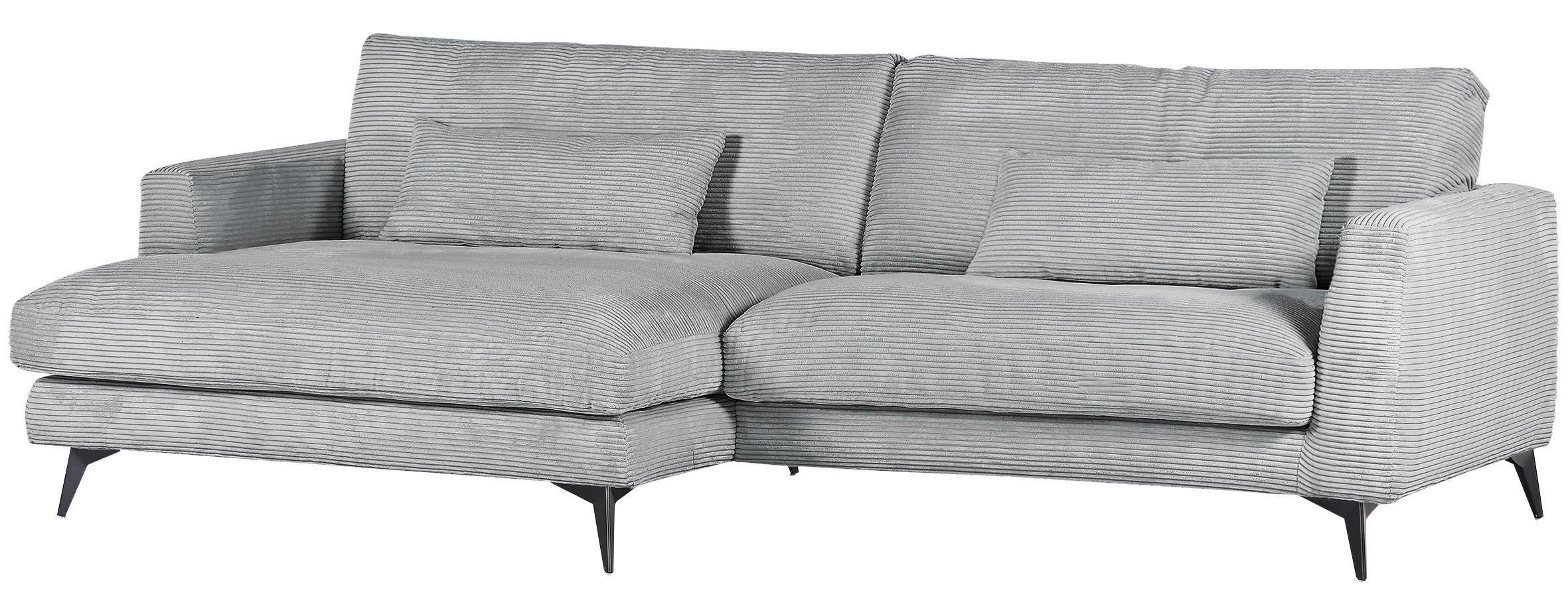 ECKSOFA in Cord Hellgrau  - Hellgrau/Schwarz, Lifestyle, Textil/Metall (140/270cm) - Livetastic