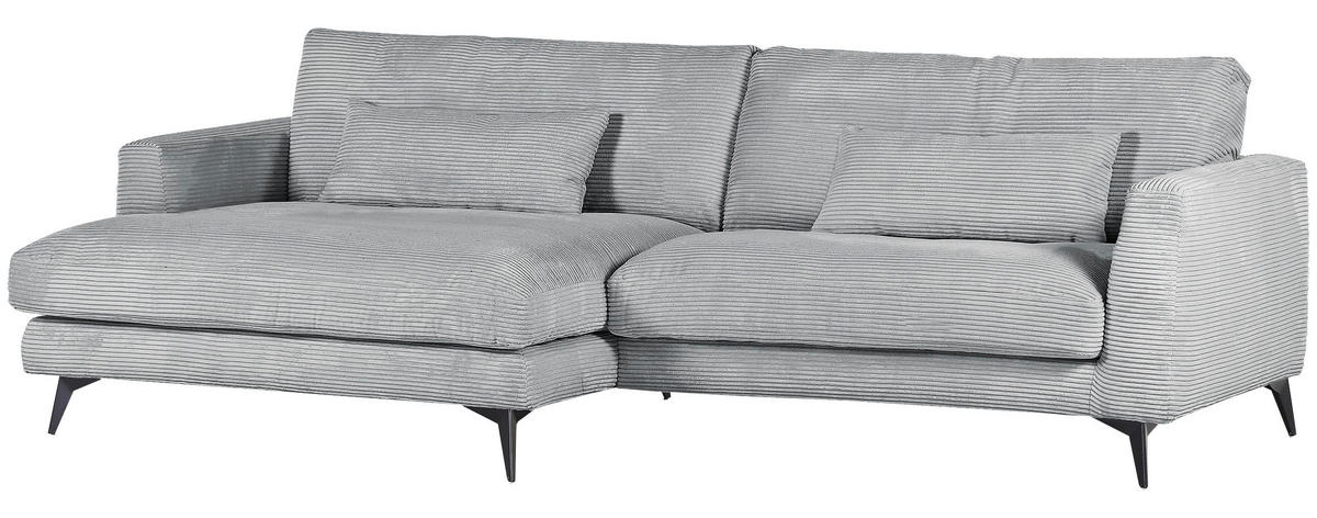 ECKSOFA in Cord Hellgrau  - Hellgrau/Schwarz, Lifestyle, Textil/Metall (140/270cm) - Livetastic