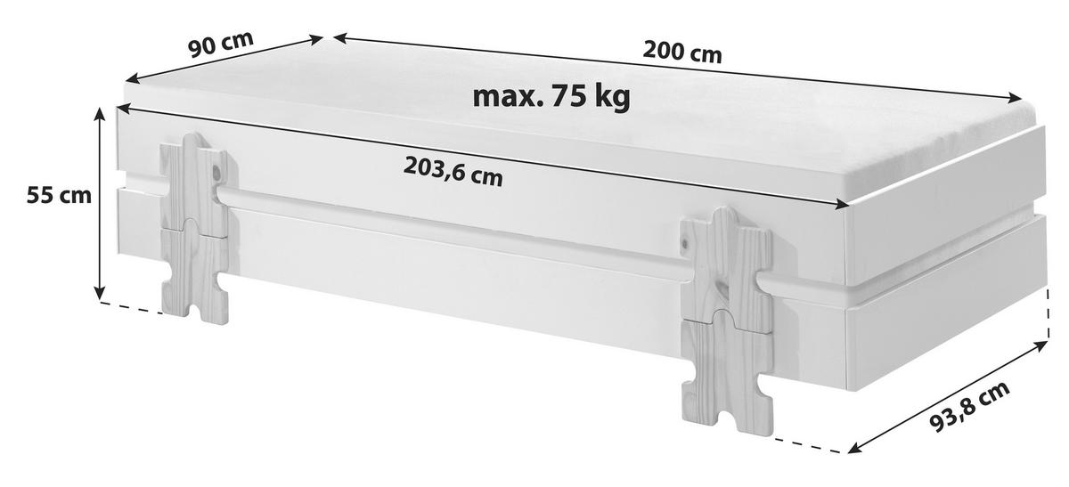 STAPELBETT  90/200 cm  Weiß  - Weiß/Kieferfarben, MODERN, Holz/Holzwerkstoff (90/200cm) - MID.YOU