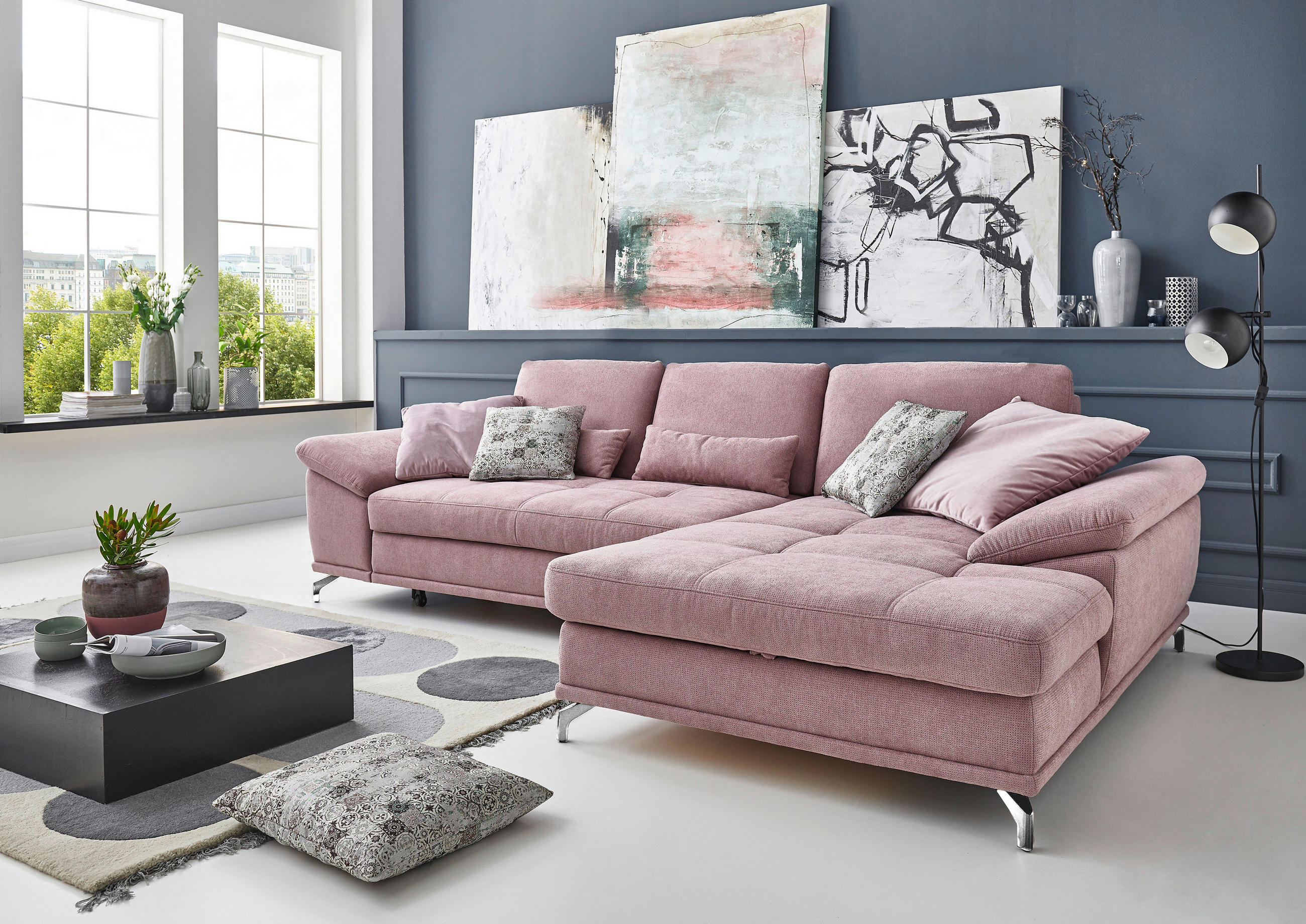 ECKSOFA in Flachgewebe Flieder  - Silberfarben/Flieder, Konventionell, Textil/Metall (301/176cm) - Sit & More