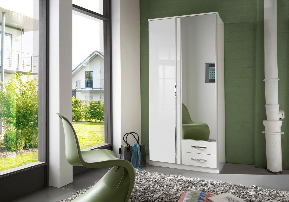 DREHTÜRENSCHRANK Weiss, Weiss Hochglanz  - Weiss Hochglanz/Chromfarben, Modern, Holzwerkstoff/Kunststoff (91/199/58cm) - MID.YOU