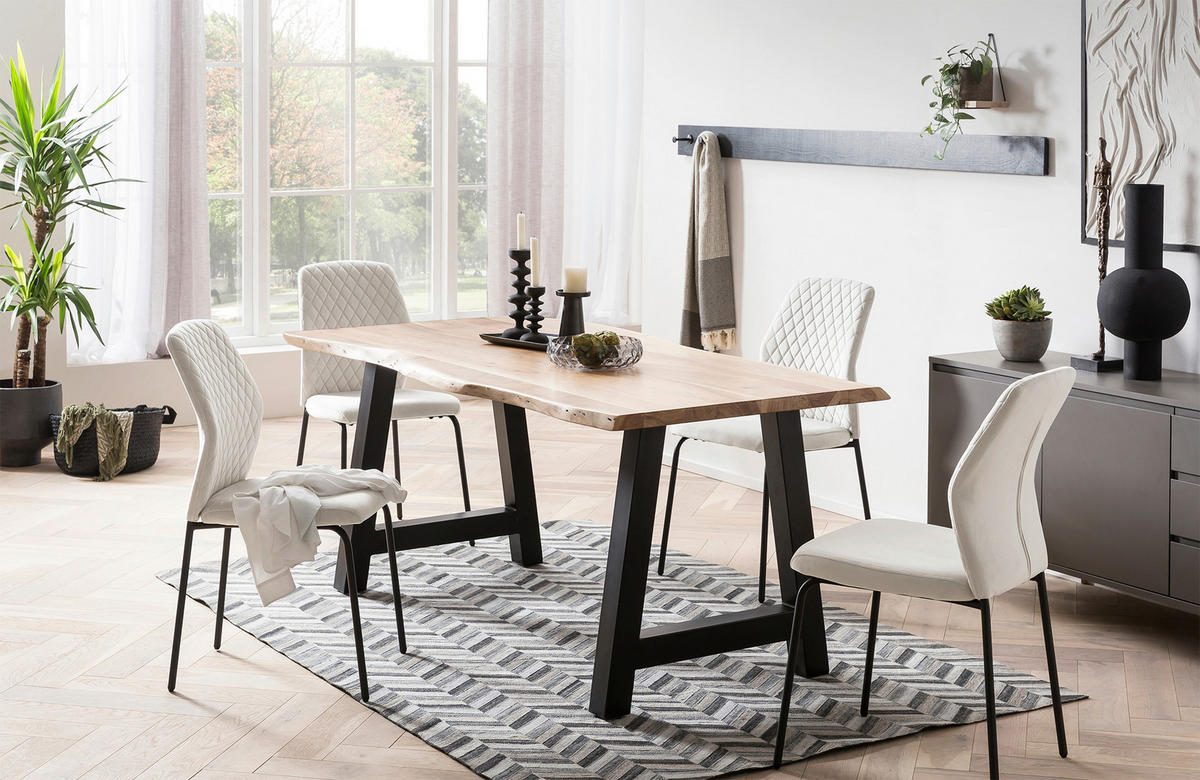 STUHL-SET 2 Stück  in Samt Textil  - Beige/Schwarz, MODERN, Textil/Metall (46,5/92/56,5cm) - Livetastic