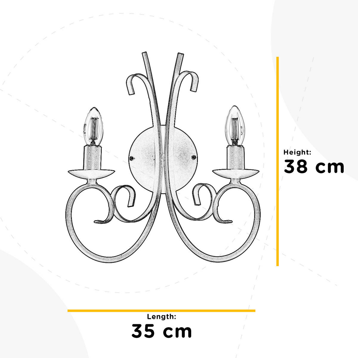 WANDLEUCHTE 35/38 cm   - Weiß, KONVENTIONELL, Metall (35/38cm)