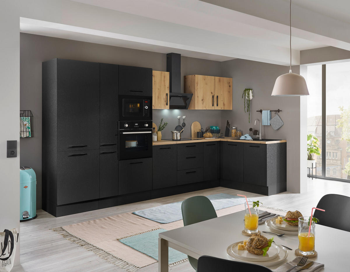 ECKKÜCHE 360/165 cm  in Schwarz, Eiche Artisan  - Schwarz/Eiche Artisan, Basics, Holzwerkstoff/Metall (360/165cm) - MID.YOU