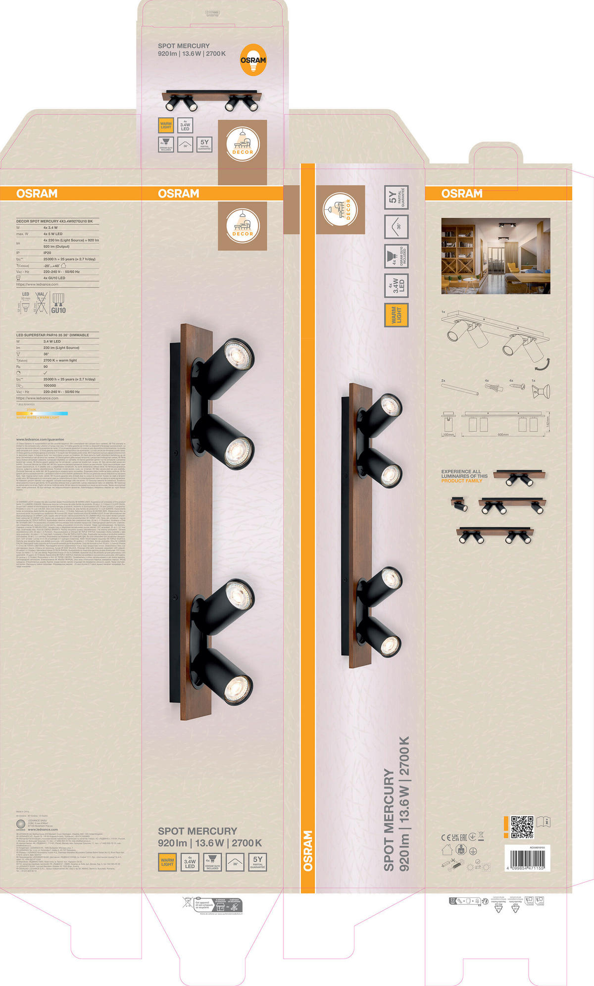 LED-STRAHLER 60/10/14,2 cm   - Schwarz/Naturfarben, Basics, Holz/Metall (60/10/14,2cm) - Osram