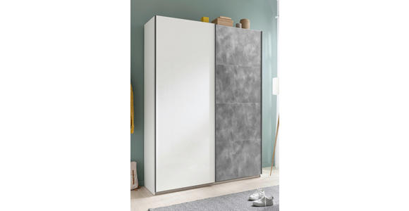 SCHWEBETÜRENSCHRANK 2-türig Weiß Hochglanz, Grau - Weiß Hochglanz/Alufarben, Design, Holzwerkstoff/Metall (153/223/60,5cm) - Xora