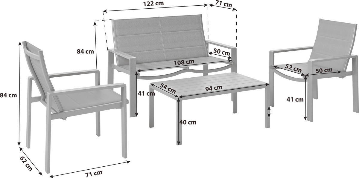 LOUNGEGARNITUR 4-teilig   Aluminium  - Dunkelgrau, MODERN, Textil/Metall - Luca Bessoni