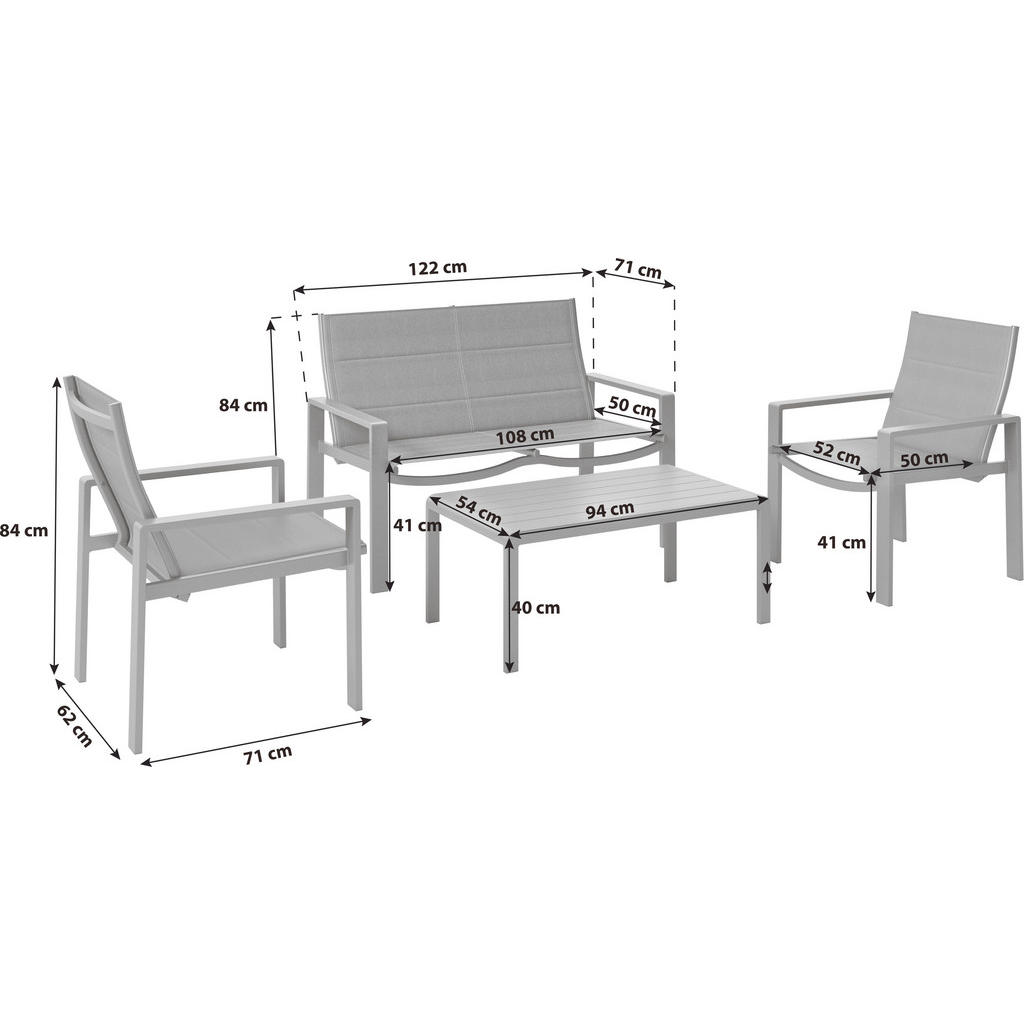 Thumbnail - Ambia Garden Loungegarnitur, Dunkelgrau, Metall, Textil, 4-teilig, Flachrohr, Loungemöbel, Loungemöbel-Sets