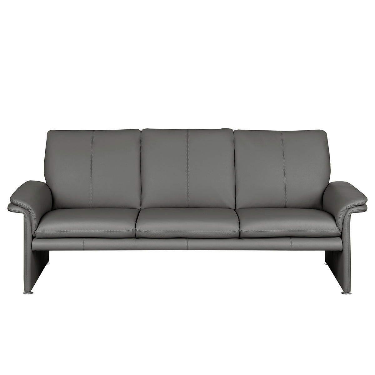3-SITZER-SOFA Echtleder Anthrazit  - Anthrazit/Silberfarben, Design, Leder/Metall (214/90/88cm) - Livetastic