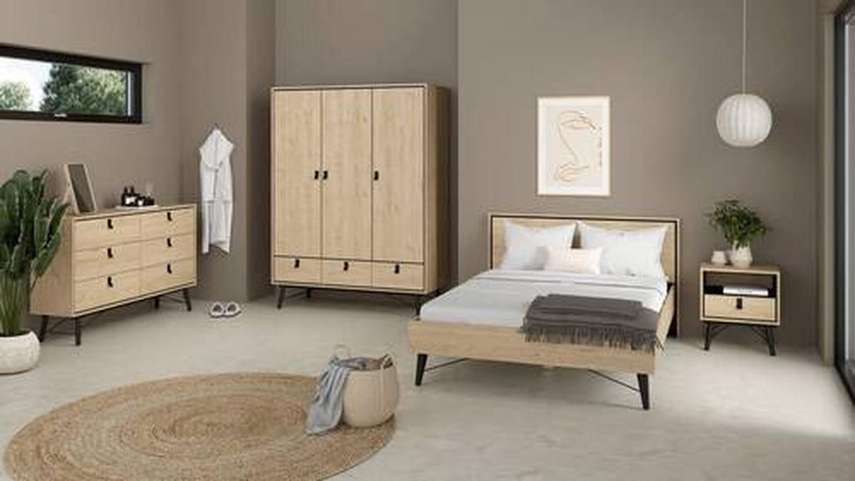 ÁGY 180/200 cm  tölgyfa  - fekete/tölgyfa, Modern, faalapú anyag/fa (180/200cm) - MID.YOU