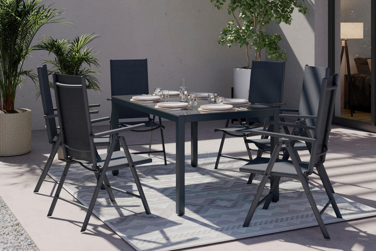 GARTENTISCH 150/75.5/90 cm Metall, Glas Dunkelgrau rechteckig  - Dunkelgrau, MODERN, Glas/Metall (150/75.5/90cm) - Ambia Garden