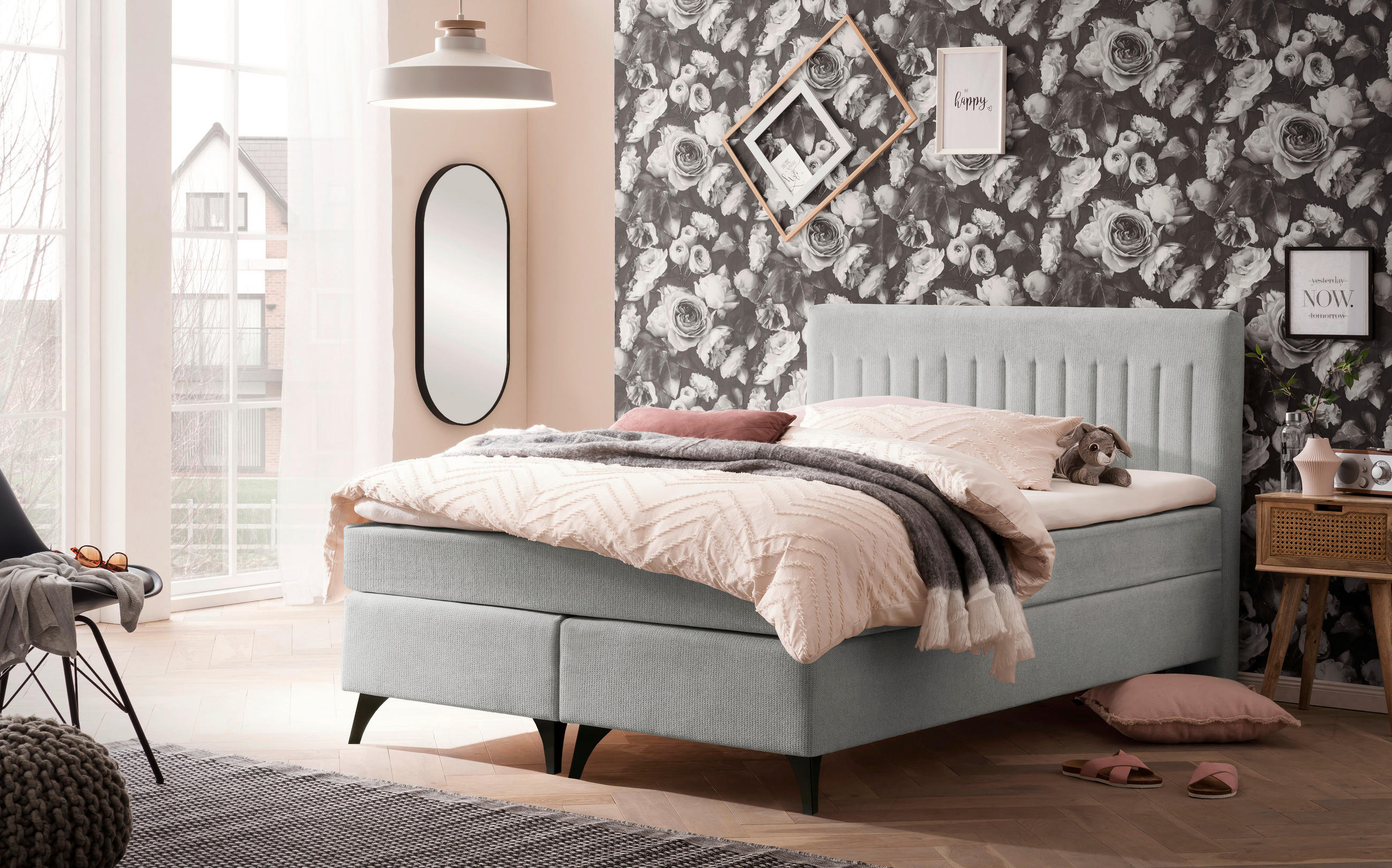 BOXSPRINGBETT 140/200 cm  in Graubraun  - Graubraun/Schwarz, Basics, Textil/Metall (140/200cm) - Boxxx