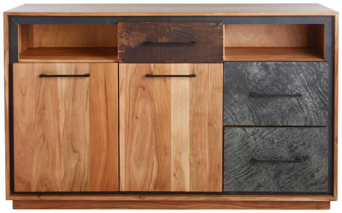 ŠIROKÁ KOMODA, akácia, recyklované drevo, hnedá, farba akácie, tmavosivá, 145/88/40 cm - hnedá/čierna, Trend, kov/drevo (145/88/40cm) - Landscape
