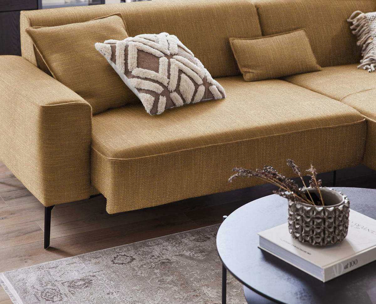 ECKSOFA in Flachgewebe Senfgelb  - Senfgelb/Schwarz, Design, Textil/Metall (285/190cm) - Johann Jakob