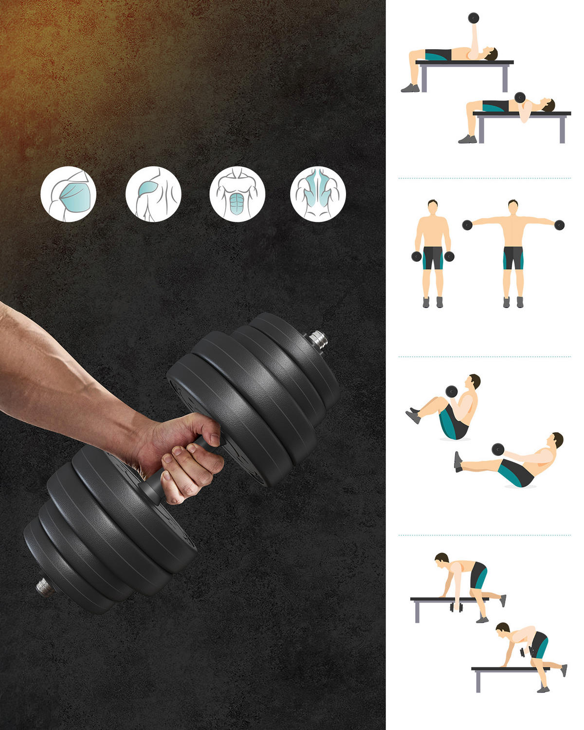 FITNESS-SET - Schwarz, Basics, Kunststoff/Metall (50/21,5/21,5cm)