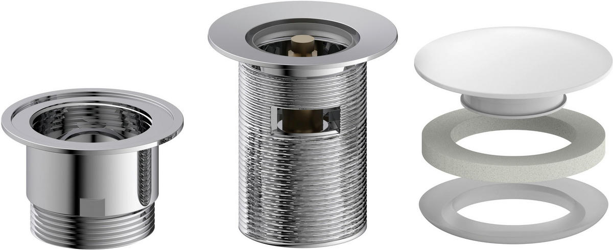 ABLAUFVENTIL  - Chromfarben/Weiß, Basics, Metall (6,5cm) - Schütte