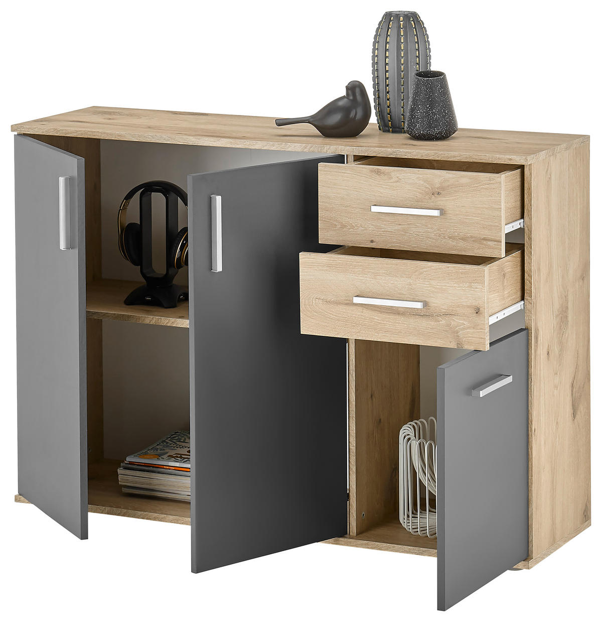 KOMODA   120/84/35 cm   boje hrasta, siva  - srebrne boje/siva, Design, drvni materijal/plastika (120/84/35cm) - Carryhome