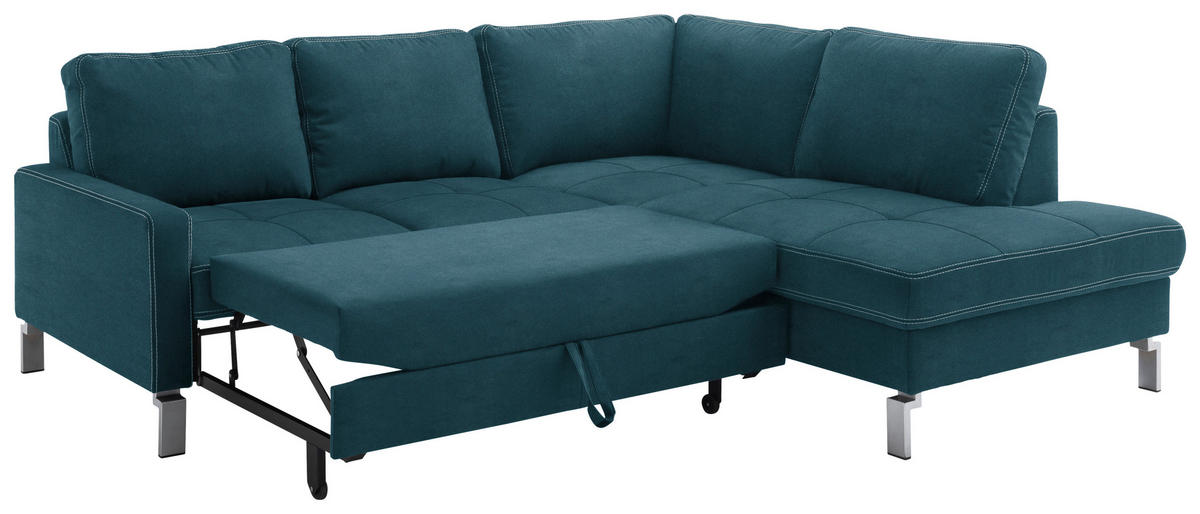 ECKSOFA in Mikrofaser Petrol  - Chromfarben/Beige, Design, Textil/Metall (229/200cm) - Pure Home Lifestyle