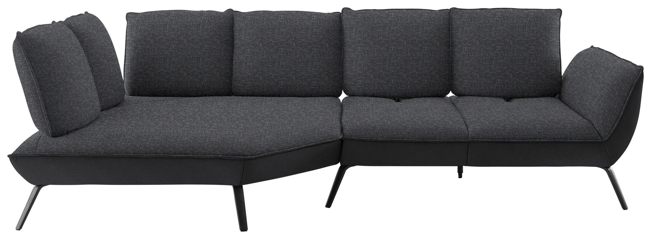ECKSOFA 169/320 cm  in Flachgewebe Anthrazit Nierenkissen, Rücken echt, Sitztiefenverstellung  169/320 cm  - Anthrazit/Schwarz, Design, Textil/Metall (169/320cm) - Moderano