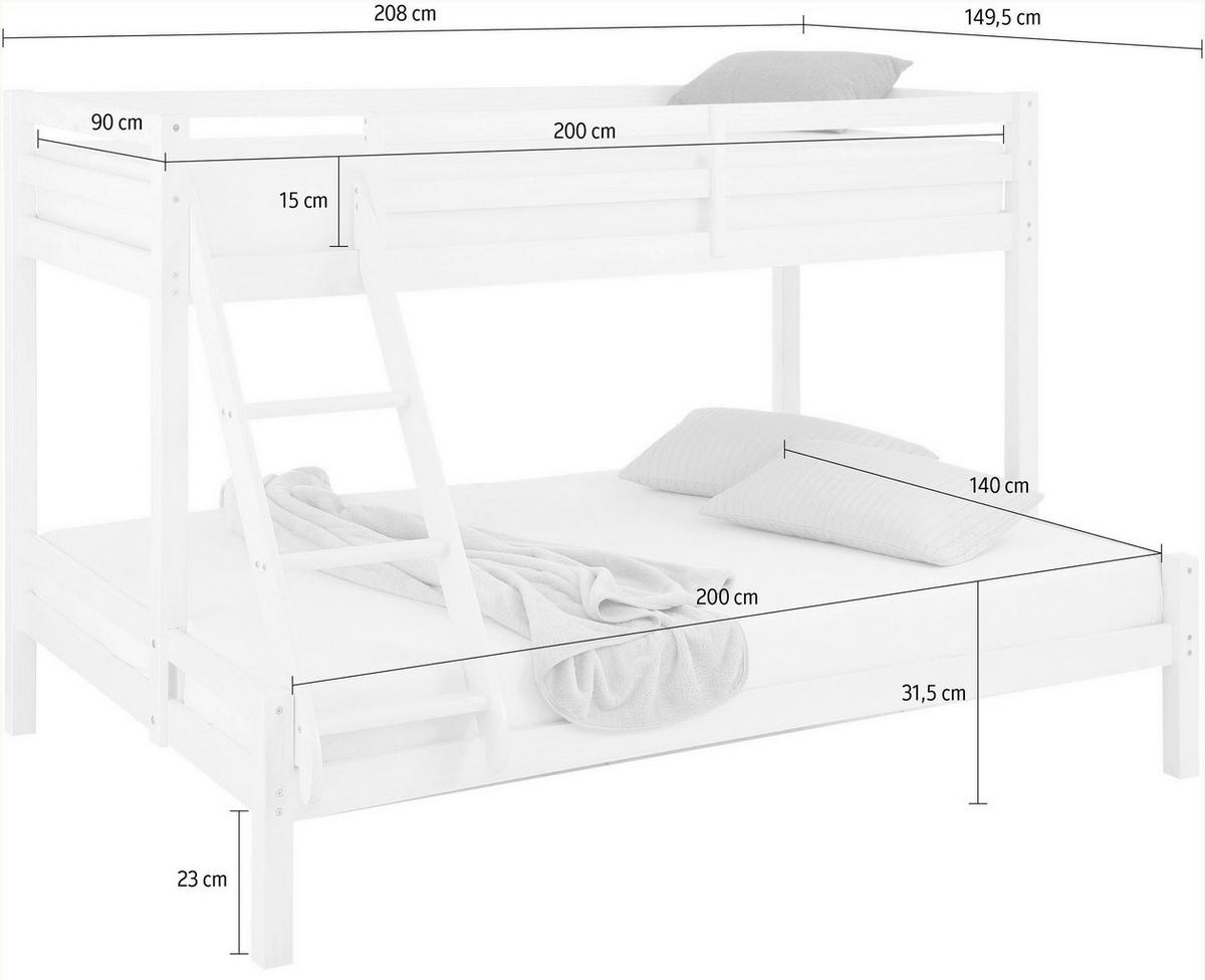 ETAGENBETT 140/200 cm,  in Grau, Lattenrost  - Grau, MODERN, Holz (140/200cm) - MID.YOU