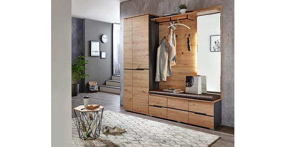 GARDEROBENBANK 120/48/38 cm - Eichefarben/Graphitfarben, Design, Holzwerkstoff/Textil (120/48/38cm) - Voleo