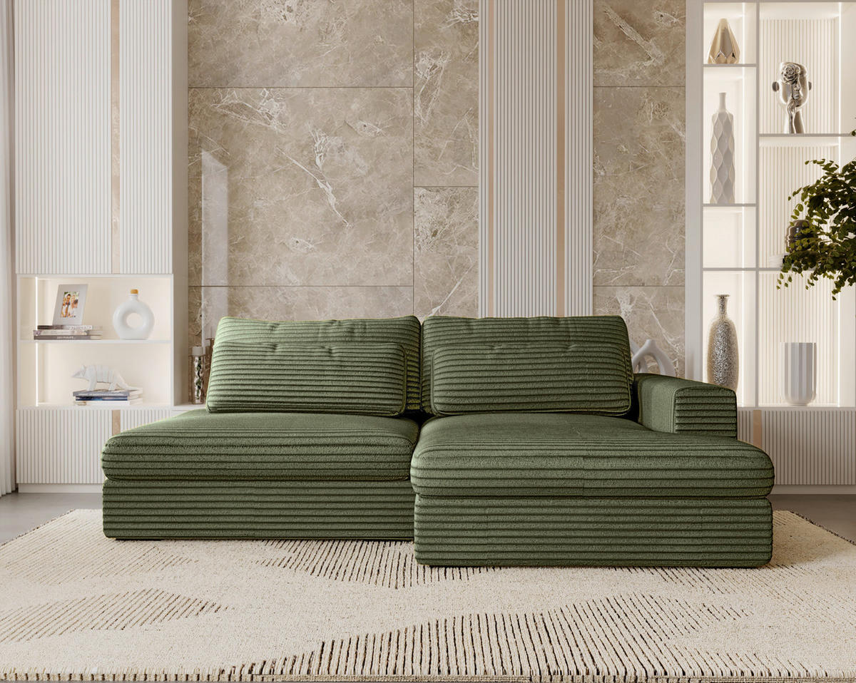 ECKSOFA  in Cord Grün  - Schwarz/Grün, Design, Kunststoff/Textil (223/158cm) - Lomoco
